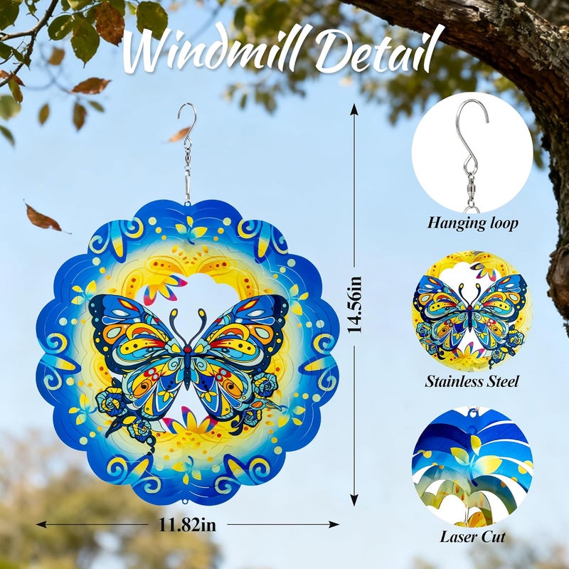 SUNCKET Stainless Steel 3D Butterfly Wind Spinner Garden Yard Patio Porch Decor, Birthday Gifts for Women Mom Grandma, 12 Inch Hanging Wind Spinners Outdoor & Indoor Decoration - Image 2